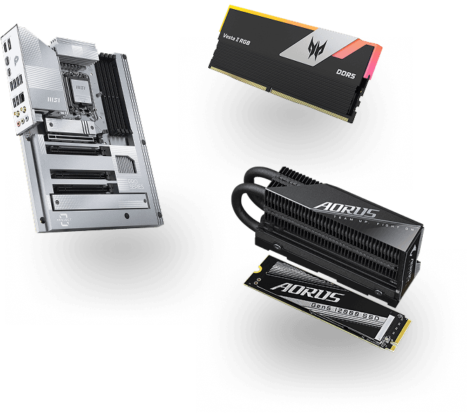 High-end PC components on a workbench